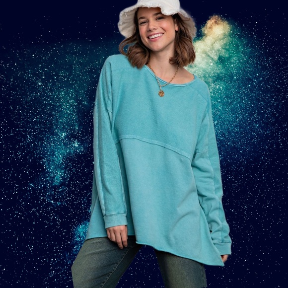 EASEL "The Good Life" Lightweight Terry Knit Tunic, High Side Slits, Raw Details - Picture 8 of 14